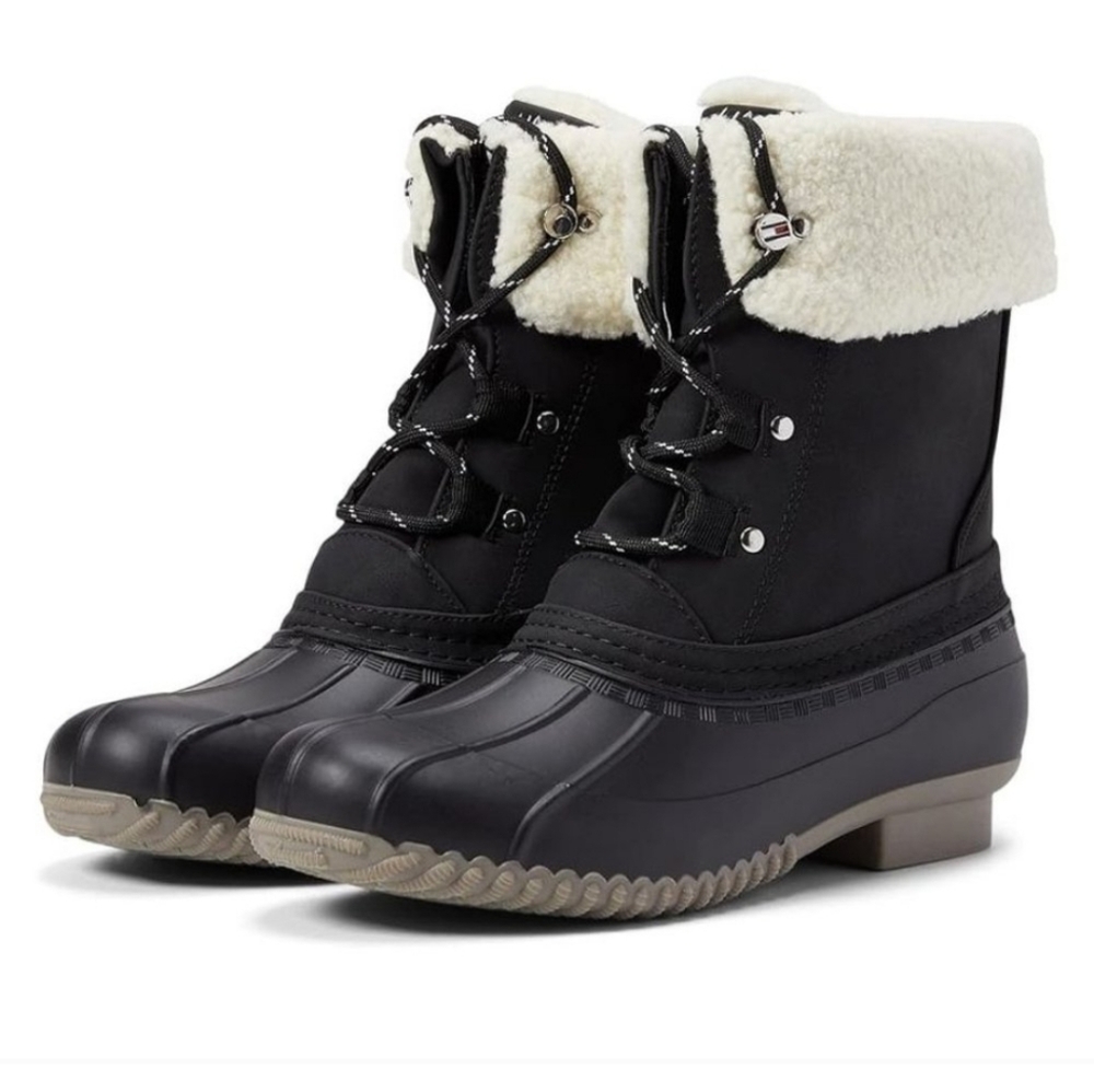 Tommy Hilfiger Black and Cream Winter Duck Boots